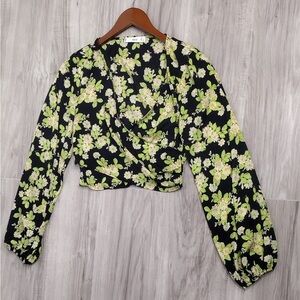 MNG Floral Wrap Top - Black and Green size M brand new w out tags